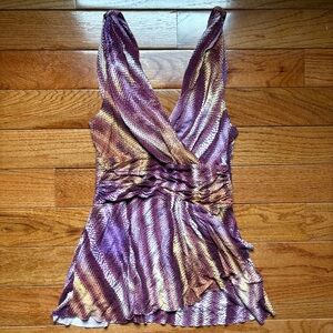Purple and Yellow Printed Sleeveless Top